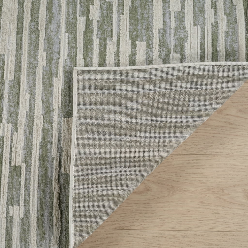 Tapis d'interieur abstrait Rug Branch Nomad, vert beige, moderne - Salon, chambre, salle a manger et cuisine