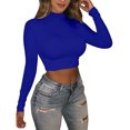 thumbnail image 2 of Women Long Sleeve Crop Tops Half Turtleneck Solid Color Slim Pullovers, 2 of 8