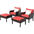 thumbnail image 2 of Costway 5 PCS Patio Rattan Furniture Set Sofa Ottoman Table Cushioned Yard Red, 2 of 10