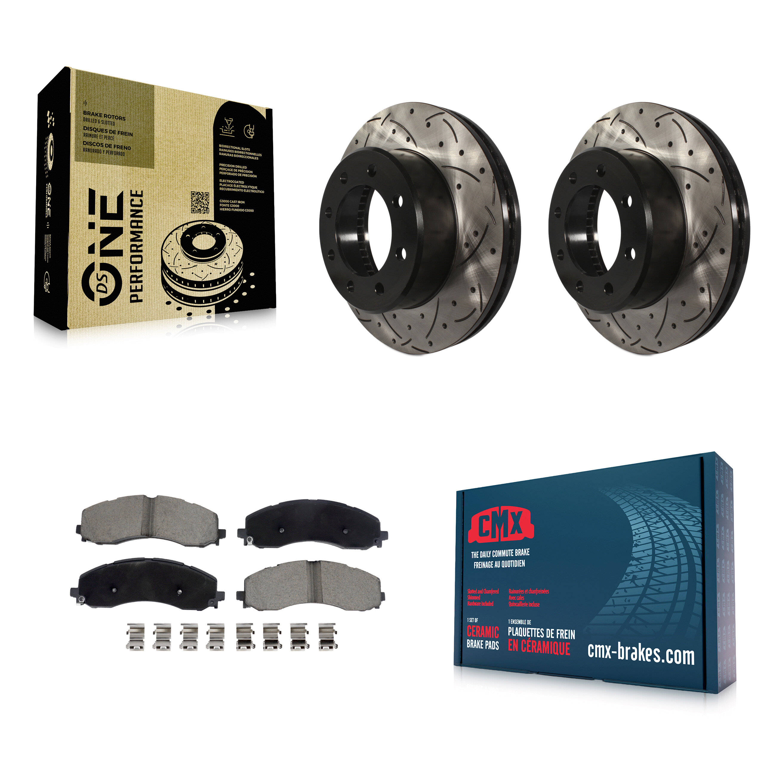 Transit Auto Front Coated Drilled Slotted Disc Brake Rotors and Ceramic Pads Kit for Car Ram 2500 3500 KDC-101088