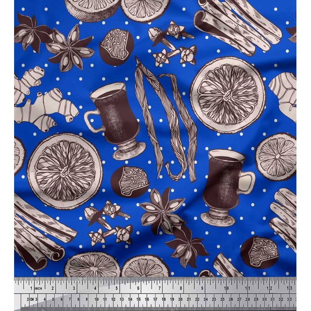Soimoi Rayon Fabric Dot,Spices & Cups Print Fabric by Yard 56 Inch Wide