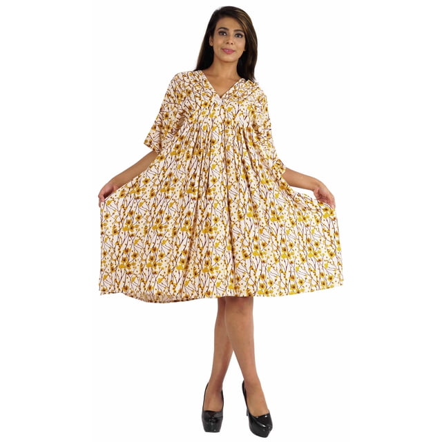 Moomaya Caftan Court pour Femmes, Robe de Nuit de Couverture, Robe Caftan, Manches Kimono, Tenue de Plage