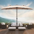 thumbnail image 1 of Costway 15Ft Patio Double-Sided LED Market Umbrella Crank Solar Powered Beige, 1 of 10
