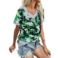 thumbnail image 4 of Femmes Camouflage Imprimé Couleur Bloc V Cou Manches Courtes Chemise, 4 of 5