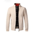 thumbnail image 1 of Pisexur Cardigan pour Homme Col Classique à Bande Fermeture Éclair Intégrale à Blocs de Couleur Rayé Cardigan en Tricot Torsadé Manteau Chandail, 1 of 4