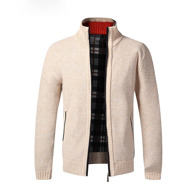 Pisexur Cardigan pour Homme Col Classique à Bande Fermeture Éclair Intégrale à Blocs de Couleur Rayé Cardigan en Tricot Torsadé Manteau Chandail