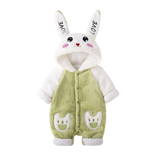 Diconna Infant Baby Fuzzy Bunny Costume Long Sleeve Hood Coat Button Down Warm Rabbit Romper