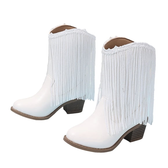 TechWave Girls New Solid Color Leather Fashion Children Western Cowboy Boots Autumn And Winter Casual Kids Tassel Boots Kids High Heels Size 13 Kids Holly Boots Kids High Heel Boots for Girls Girls