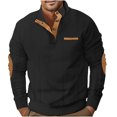 thumbnail image 1 of FAIWAD Mens Long Sleeve Pullover Tops Stand Collar Button Down Classic Color Block Plus Size Tops, 1 of 6