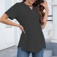 thumbnail image 2 of Blouses pour Femmes Couleur Unie Col Rond Manches Courtes T-Shirt Blouse Hauts, 2 of 8