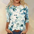 thumbnail image 2 of HKEJIAOI T-Shirts à Manches 3/4 pour Femmes à Imprimé Floral, Col Rond, Coupe Ample, T-Shirts Décontractés Mode, Chandails à Enfiler, Vert m, 2 of 5