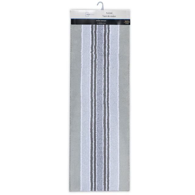 MAINSTAYS Tapis RUNNER Tufté 20 Pouces par 60 Pouces Gris avec Poils en Microfibre Pelucheuse, avec Rayures Verticales Chinées en Gris et Blanc, Endos en Caoutchouc Antidérapant pour une Assise Sécurisée, Résistant à la Décoloration et Lavable à la machine, Convient aux Couloirs, Cuisines et Entrées, Aussi Souvent Utilisé comme Tapis de Salle de Bain Douillet.