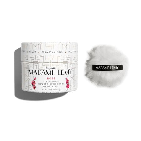 Madame Lemy Talc-Free Powder - Multi-Purpose Deodorant & Body Powder- All-Natural Aluminium-Free Vegan & Plastic-Free - Luxurious Puff & Container - Anti-Chafing Formula | Rose 0.75 oz
