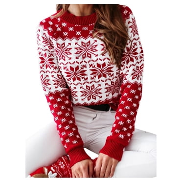 XZNGL Robe Chandail de Noël pour Femmes Femmes Orignal Flocon de Neige Noël Xmas Chandail à Enfiler Tricot Hauts Blouse Robe Chandail en Tricot pour Femmes Chandail Flocon de Neige Femmes Blouse de Noël pour Femmes