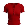 thumbnail image 4 of cfhntfmh Henley Shirts for Women Summer Short Sleeve Tops V Neck Basic Tees Fitted Ribbed Button up Beach Vacation Shirts, 4 of 6