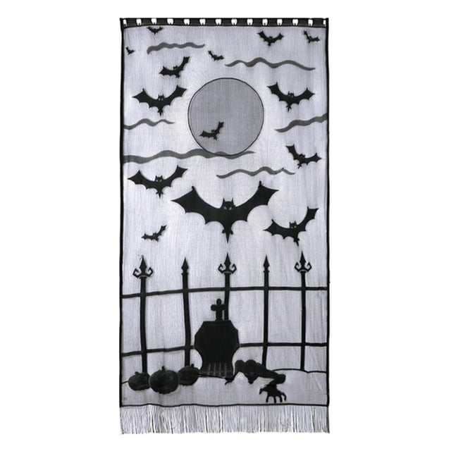 Amdohai 40x82 Inch Halloweens Black Lace Window Door Curtain, Spooky Skeleton Spider