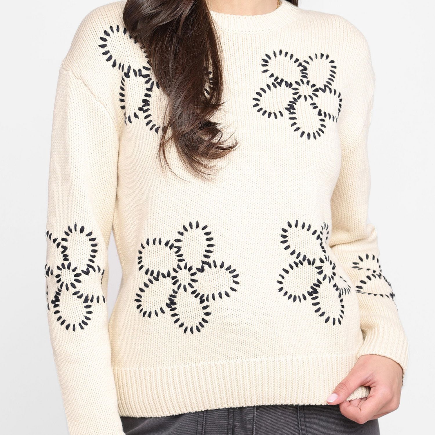 Devoted Pull à col rond brodé pour femme, tailles TP TG