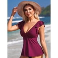 thumbnail image 3 of Charmo Ruffled V Neck Swim Tops for Womens Flowy Tankini Tops Padded Bathing Suit Tops(No Bottoms）, 3 of 6