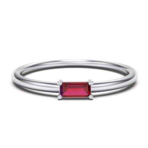 East-West Stackable Baguette Birthstone Ring - Garnet (January)