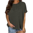 thumbnail image 1 of Timegard Hauts pour Femmes Été Côtelé Col Rond Manches Courtes T-Shirt Basique Décontracté Ample Chemises Hauts blouse, 1 of 7