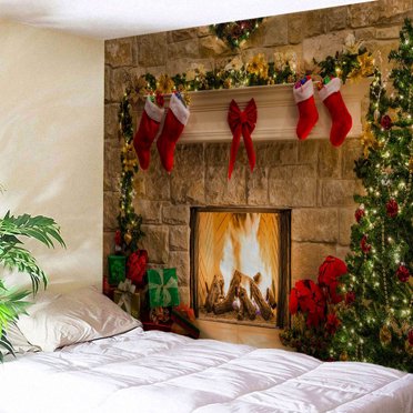 Xmas Fireplace Backdrop Christmas Tree Photography tree photography background; Christmas fireplace Background Party Banner Home Decoration, 95x73cm