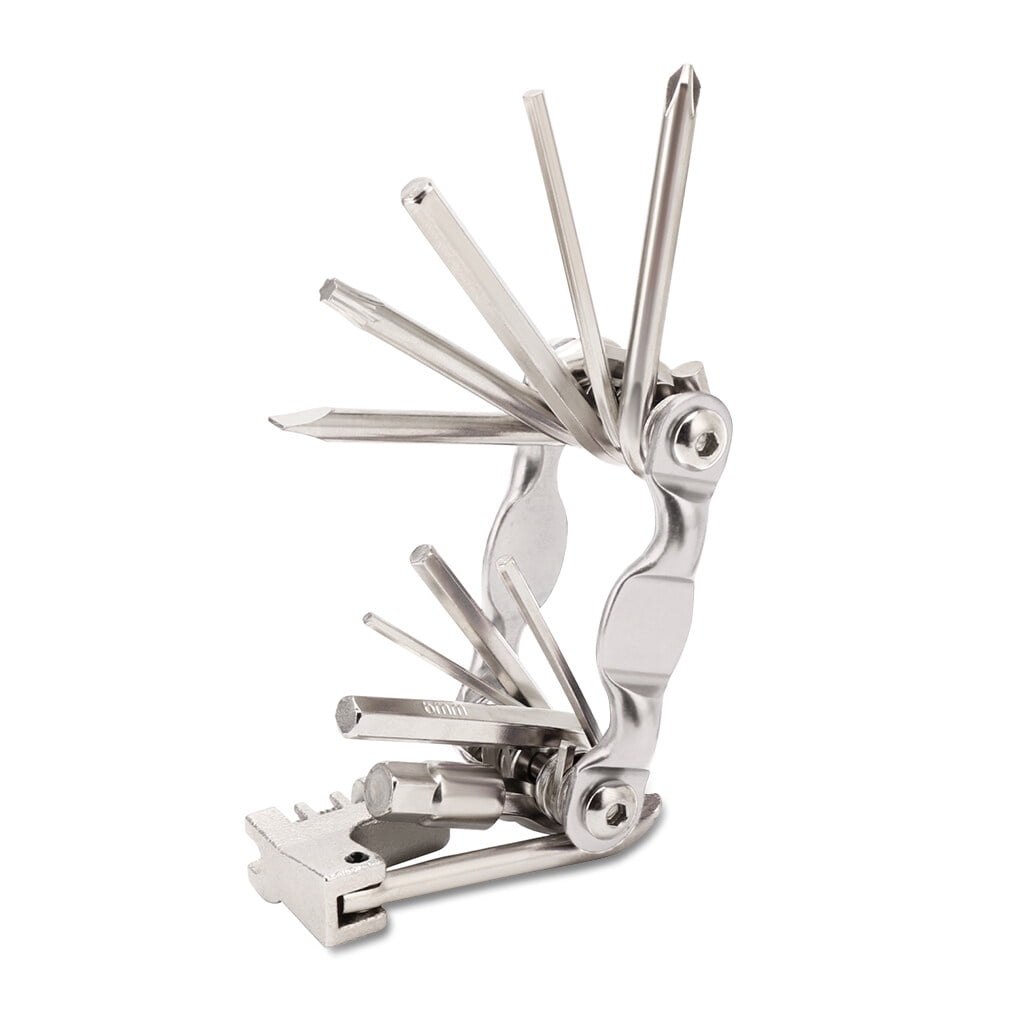 thinsony Ensemble de Clés de Réparation 11-en-1 Kit de Tournevis de Bicyclette Multifonction Pliable Portable Outils de Réparation, Argent