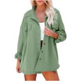 thumbnail image 1 of IROINID Veste Blouson Mi-Longue pour Femmes Col Rabattu Couleur Unie Manches Longues Ample avec Poches, Vert, 1 of 7