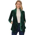 thumbnail image 1 of INSPIRE CHIC Cardigan en Velours Extensible pour Femme à Col Châle, Ouvert à l'Avant, avec Poches, TP Vert, 1 of 5