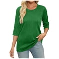 thumbnail image 3 of FAIWAD Hauts Texturés pour Femmes Été Chemises à Manches 3/4 Blouse Décontractée à Col Ras du Cou T-Shirts Basiques de Couleur Unie, 3 of 6