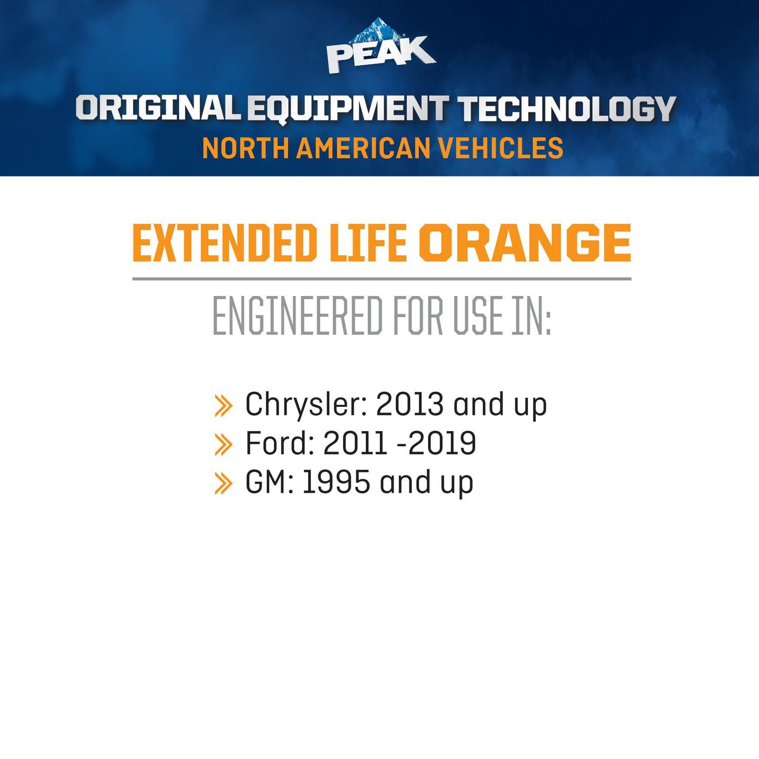 PEAK® OET Extended Life Orange 50/50 Pre-Diluted  Antifreeze/ Coolant for North American Vehicles, 3.78 Liters