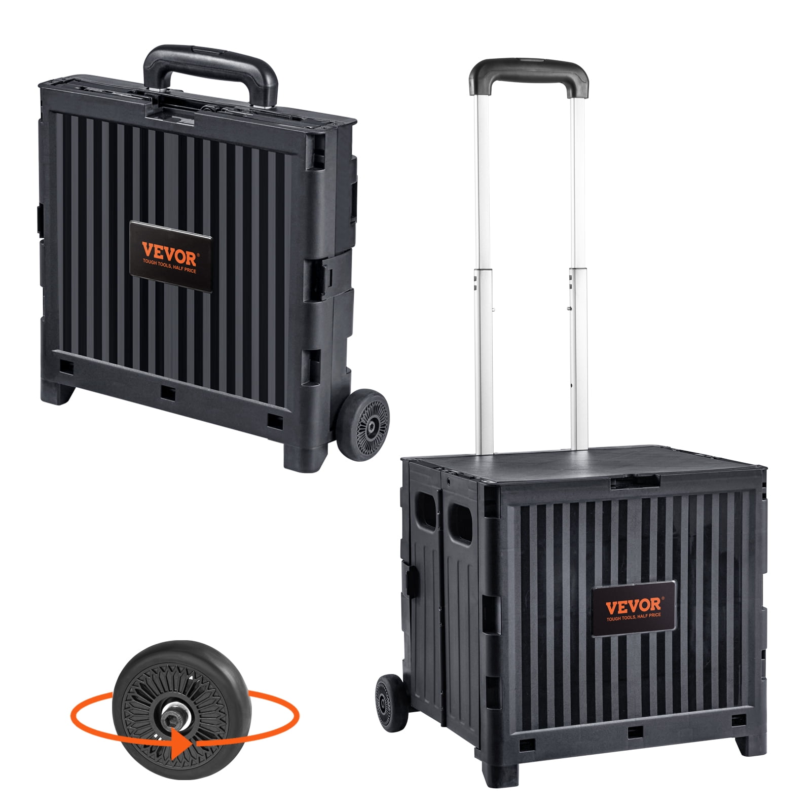 VEVOR Chariot Utilitaire Pliable, Capacité de Charge de 80 Lb, Caisse à Roulettes Portative Pliable avec Poignée Télescopique Durable et Robuste et 2 Roues pour Voyage Magasinage Déménagement Bagages Usage au Bureau, Noir