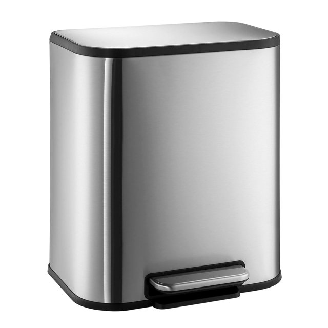 5.3 Gallon Trash Can, Stainless Steel Garbage Can, Small Rectangular Trash Can with Soft Close Lid Foot Pedal & Inner Bucket for Kitchen Home Office Bedroom Living Room (20 Liter)