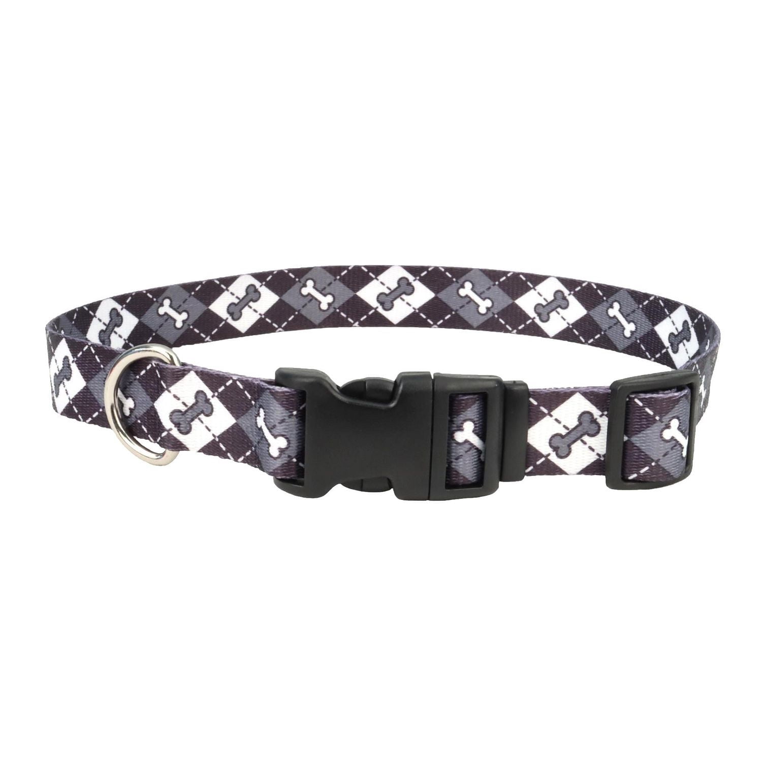 Pet Attire by Coastal Large 18-26" Black Bones Adjustable Dog Collar