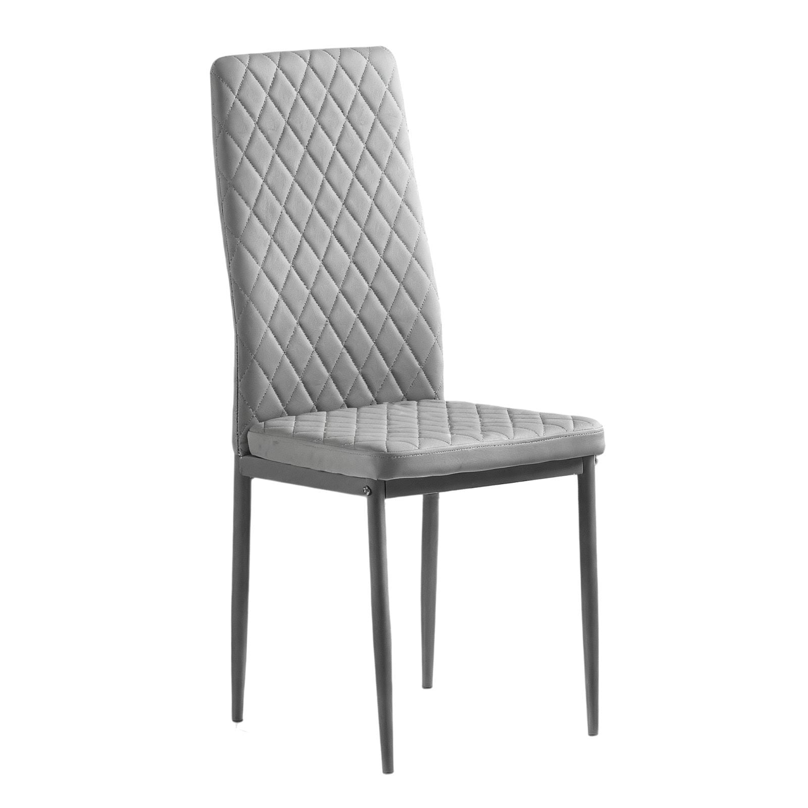 Noble House Ensemble de 4 Chaises de Salle à Manger Modernes, Revêtement en Cuir Ignifuge avec Motif à Carreaux en Diamant et Cadre en Métal, Gris