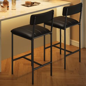 Ourlova Bar Stools Set of 2 Kitchen Bar Stools with Footrest 25.5 Inches Upholstered Bar Chairs with Back 2 Counter Height Barstools for Counter Bar Island Easy Assembly Black