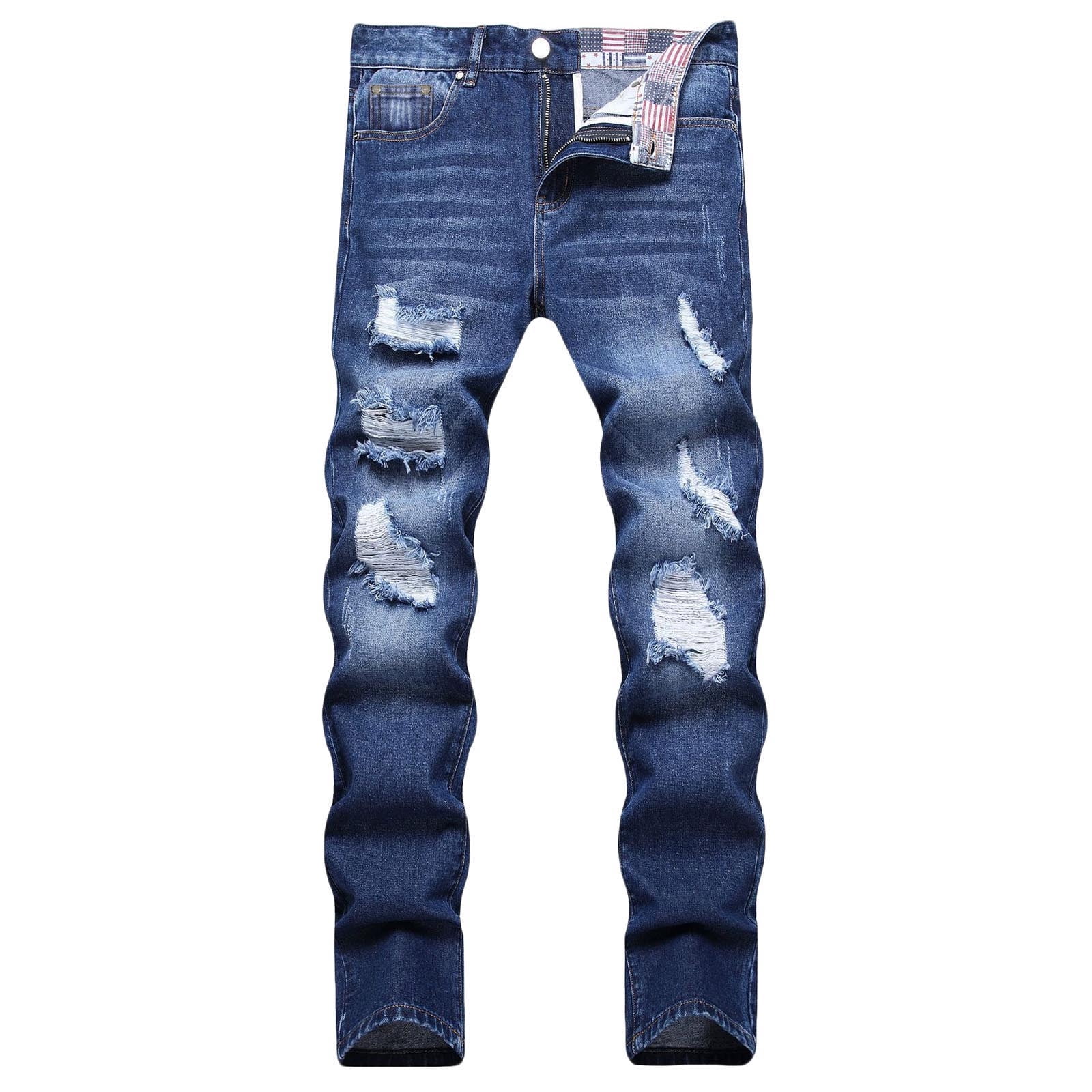 TIMIFIS Jeans pour Hommes Coupe Classique Régulière Jean en Coton Tendance Mode Micro Élastique Coupe Ajustée à Cordon Élastique Petite Jambe Droite-Bluefall
