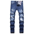 thumbnail image 1 of TIMIFIS Jeans pour Hommes Coupe Classique Régulière Jean en Coton Tendance Mode Micro Élastique Coupe Ajustée à Cordon Élastique Petite Jambe Droite-Bluefall, 1 of 1