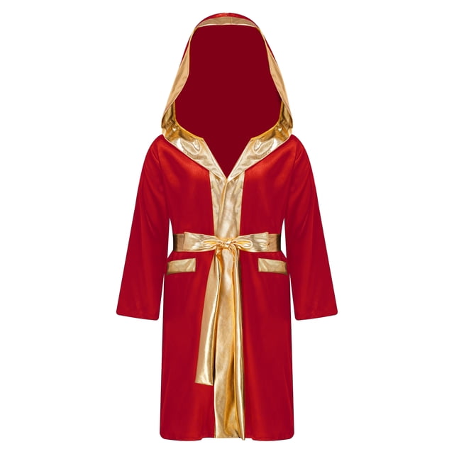 Alvivi Enfants Garçons Robe de Boxe Art Martial Muay Thaï Uniforme Manches Longues Kick Boxe Robe à Capuche Ensembles Bourgogne 12