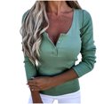thumbnail image 1 of Timegard Plus Size Tops for Women Ribbed Notched V Neck Long Sleeve Blouse Fall Casual Oing out Tops, 1 of 5