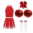 thumbnail image 2 of Fldy High School Girls Cheer Leader Cheerleading Uniform Outfit Matching Pom Poms and Socks A Red 6, 2 of 5