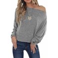 thumbnail image 3 of Pompotops Mode Femmes Casual en Vrac Pull-Over de l'Épaule à Manches Longues Bouton Tees Tops, 3 of 8