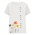 thumbnail image 4 of Pisexur Hauts d'Été pour Femmes, Hauts pour Femmes, Hauts de Sortie pour Femmes, Hauts pour Dames, T-Shirt d'Été pour Femmes à Col Rond, Manches Courtes, Décontracté, Mode, Imprimé, à Boutons, Blanc, G, 4 of 5