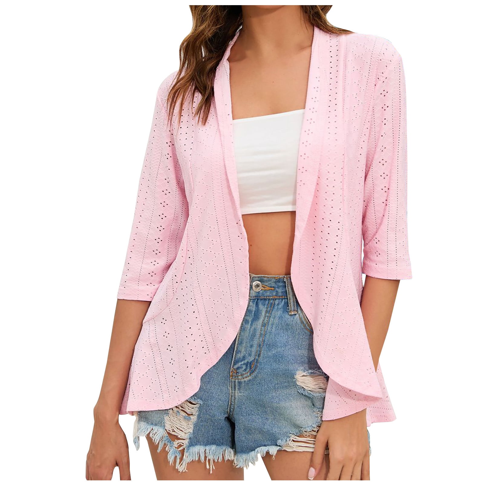 Birdeem Womens Fashion Casual Spring and Summer Solid Color Half Sleeve Cardigan