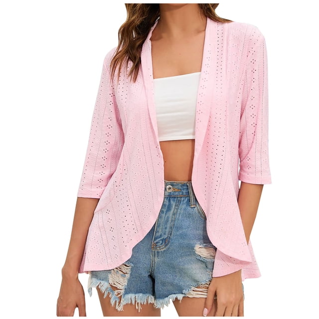 Birdeem Womens Fashion Casual Spring and Summer Solid Color Half Sleeve Cardigan