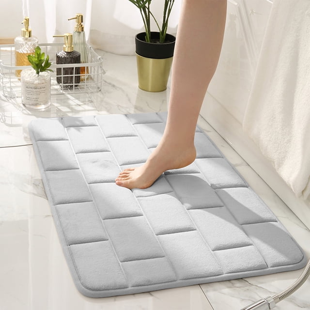 Dvkptbk Thick Striped Memory Foam Bath Rugs, Soft Absorbent Velvet Bathroom Mats, Non-Slip Bottom , Machine Washable Bathmat, Carpet Rug Room Decoratio for Washing Bathroom Rug Blanket