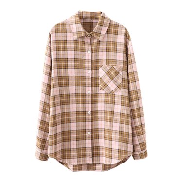 Womens Standard-Fit Long-Sleeve Plaid Poplin Shirt Oxford Shirt Buttons Work Shirts Plaid Flannel Shirt for Women