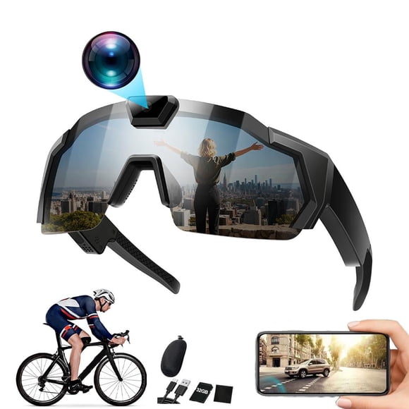 Lunettes de Soleil Intelligentes avec Caméra Vidéo HD 1080P et Micro, Angle 120°, Carte 32 Go Incluse - Protection BlueLight -