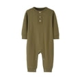 thumbnail image 2 of Yuyuzo Newborn Baby Rompers Long Sleeve Crewneck Button up Leg Unisex Infant Cotton Comfy Solid Color Jumpsuits, 2 of 5