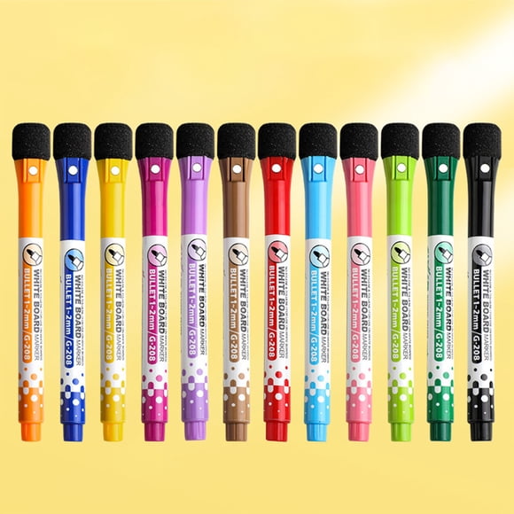 Roiihwy Magnetic Dry Erase Markers with Eraser - 12 Count Colorful Fine Tip Whiteboard Markers for Classroom, Whiteboard Markers for Calendar Boards White Board, Multicolor