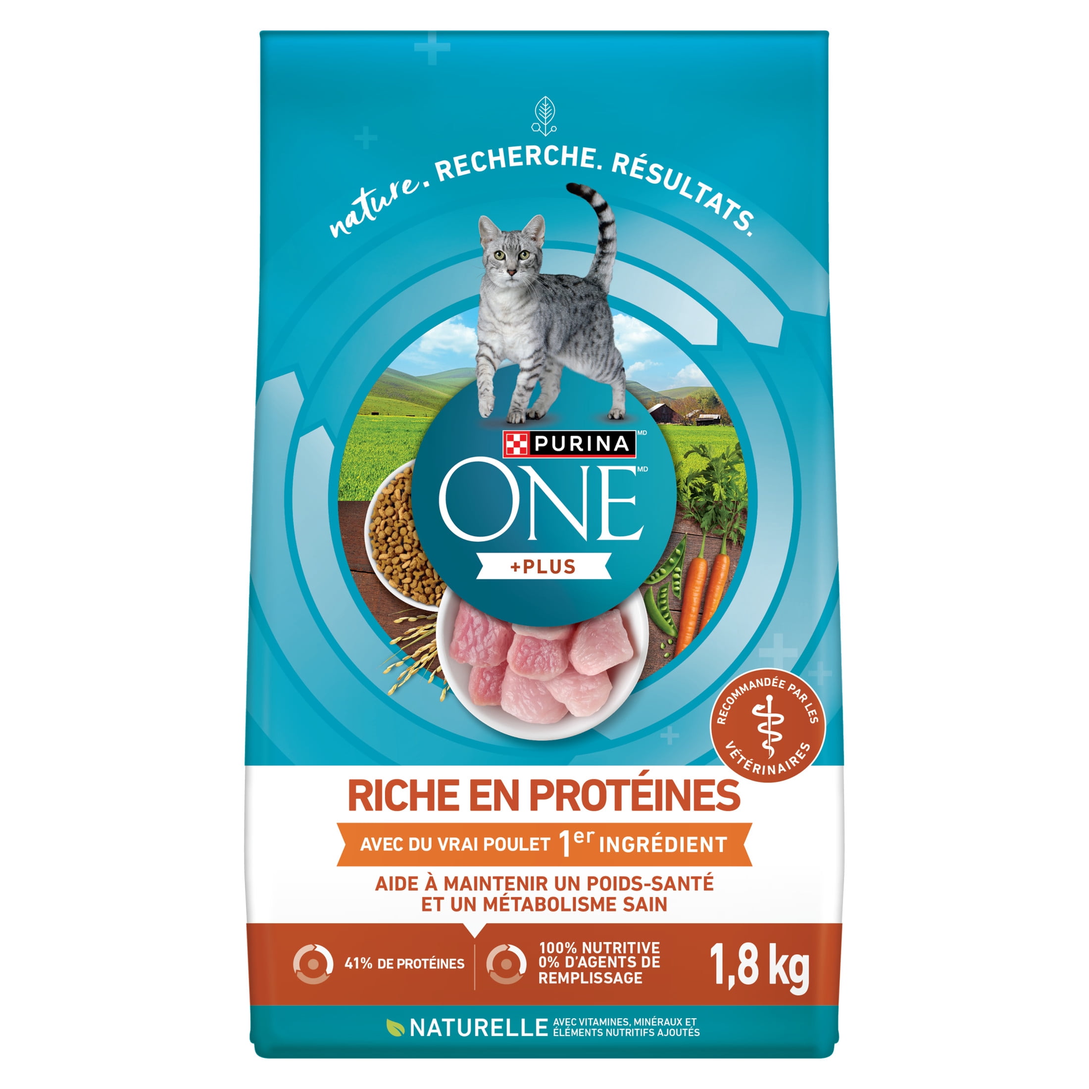Purina ONE +Plus Riche En Protéines Formule Poulet, Nourriture Sèche pour Chats 1.8 kg